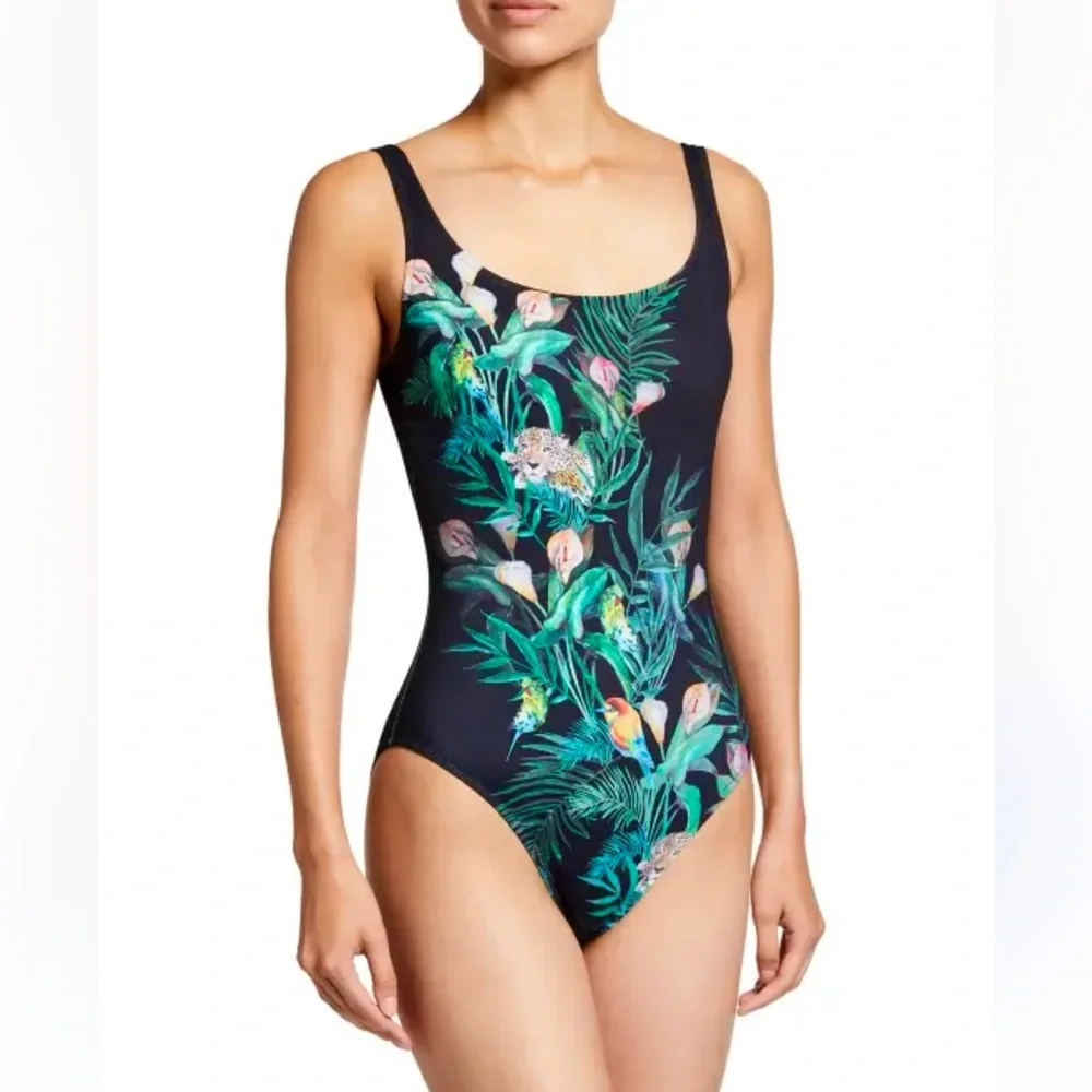 JOHNNY WAS Calla Lily Printed One Piece Swimsuit NEW Size S Black Green